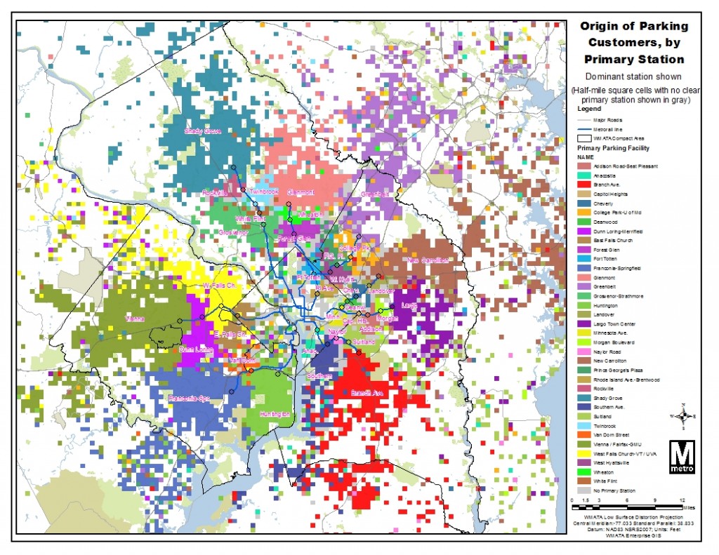 Map of dominant station of Park & Ride customers, highlighting each station's "catchment area"