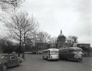 What's old is new again! Capital Transit vehicles sharing the road in 1947.