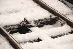 Snow on tracks at Twinbrook Station